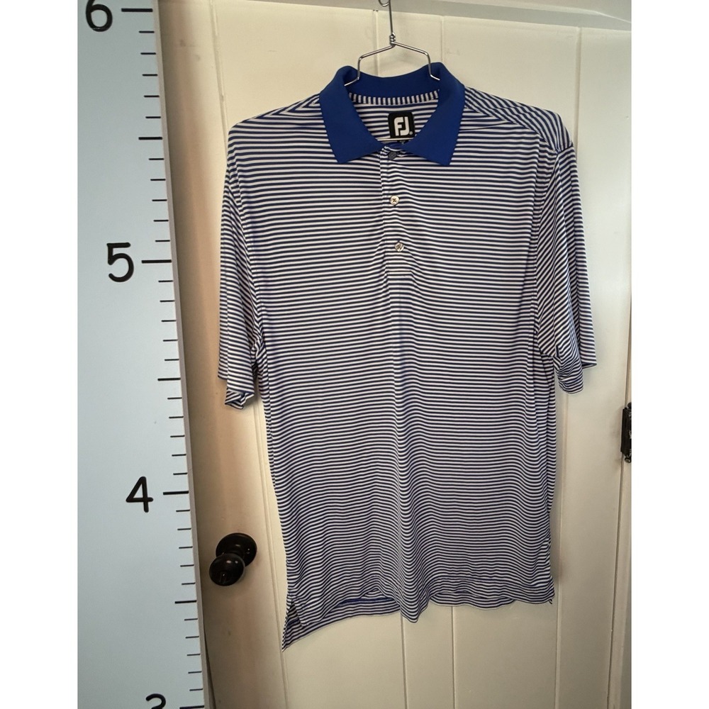 Footjoy Golf Polo Shirt Men's Med Blue Striped Performance Athletic Fit‎ Comfort